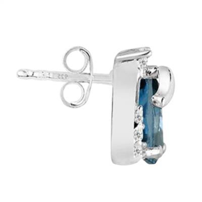 STERLING SILVER NATURAL LONDON BLUE TOPAZ GEMSTONE CLASSIC  EARRINGS